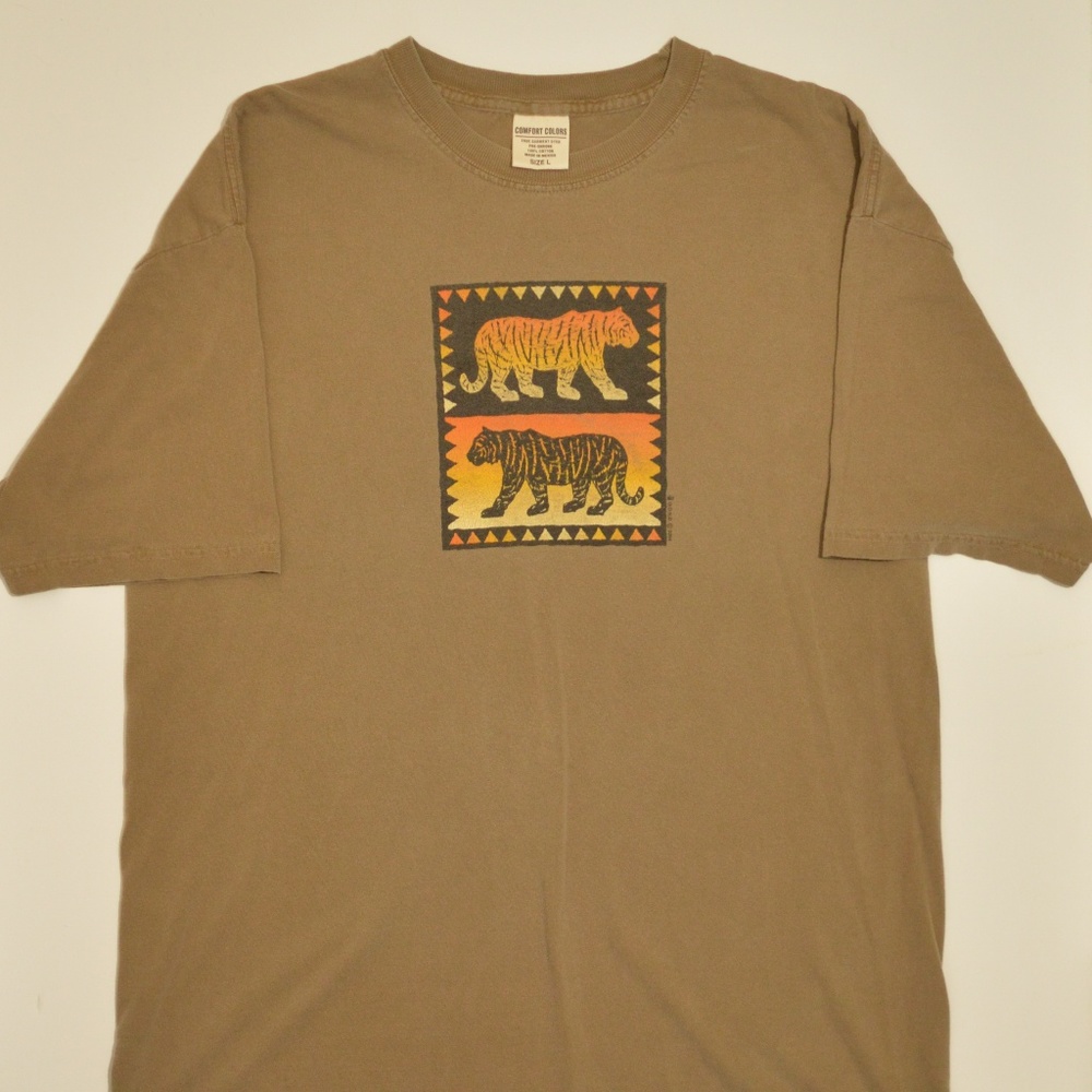 Tiger Animal Tee Light Brown '04 Y2K Retro Vintage